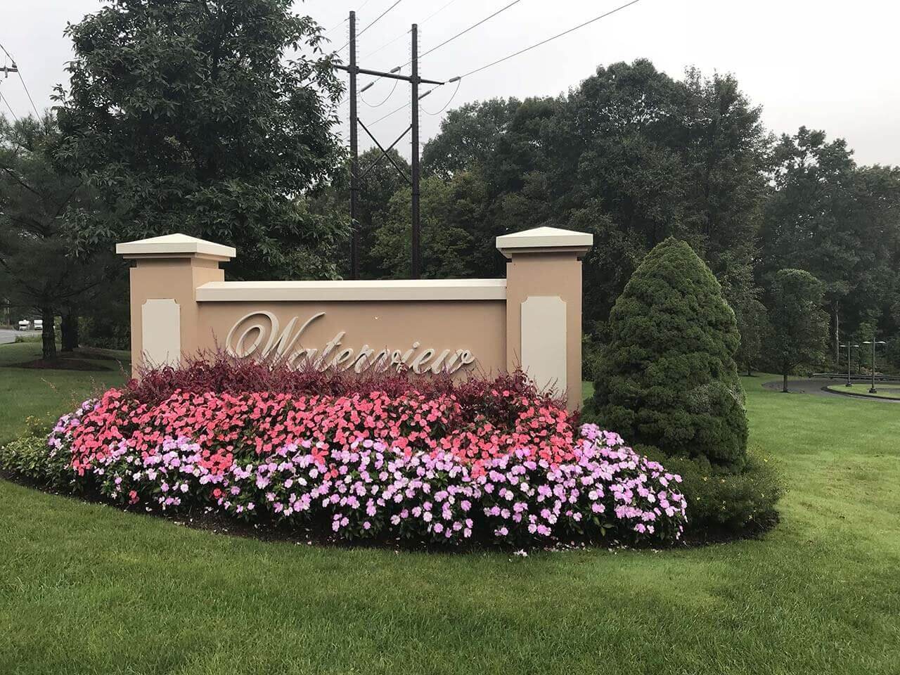 Waterview sign with flower landscaped | A-Z Landscaping